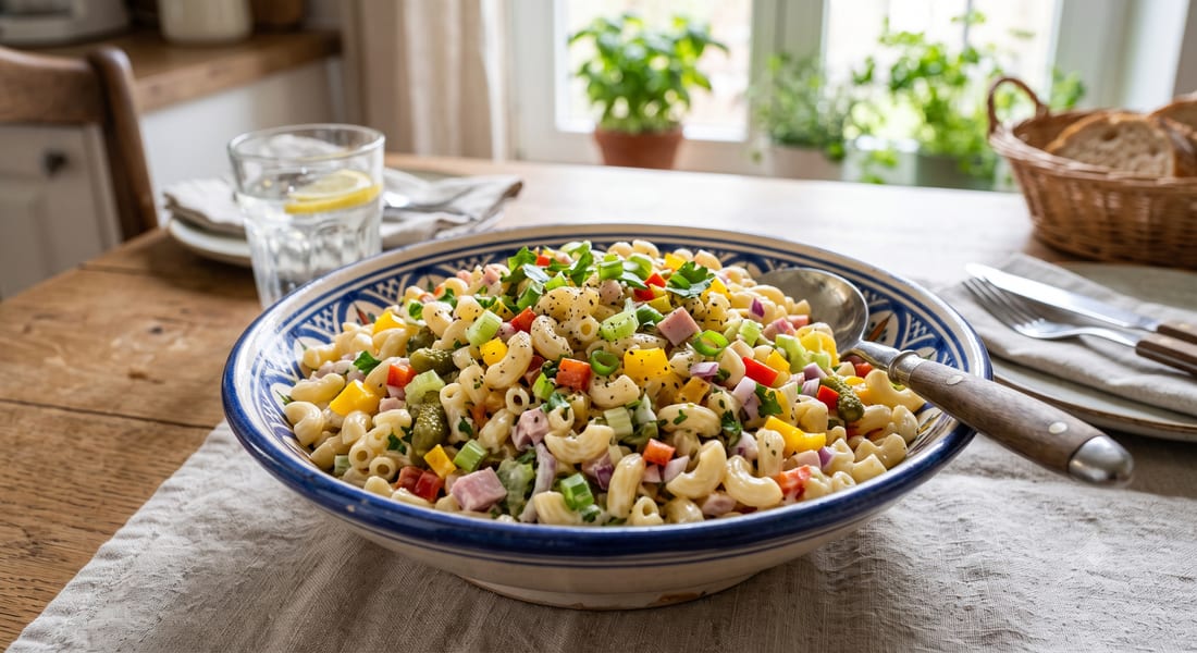 Salade de macaroni crémeuse aux légumes et au jambon